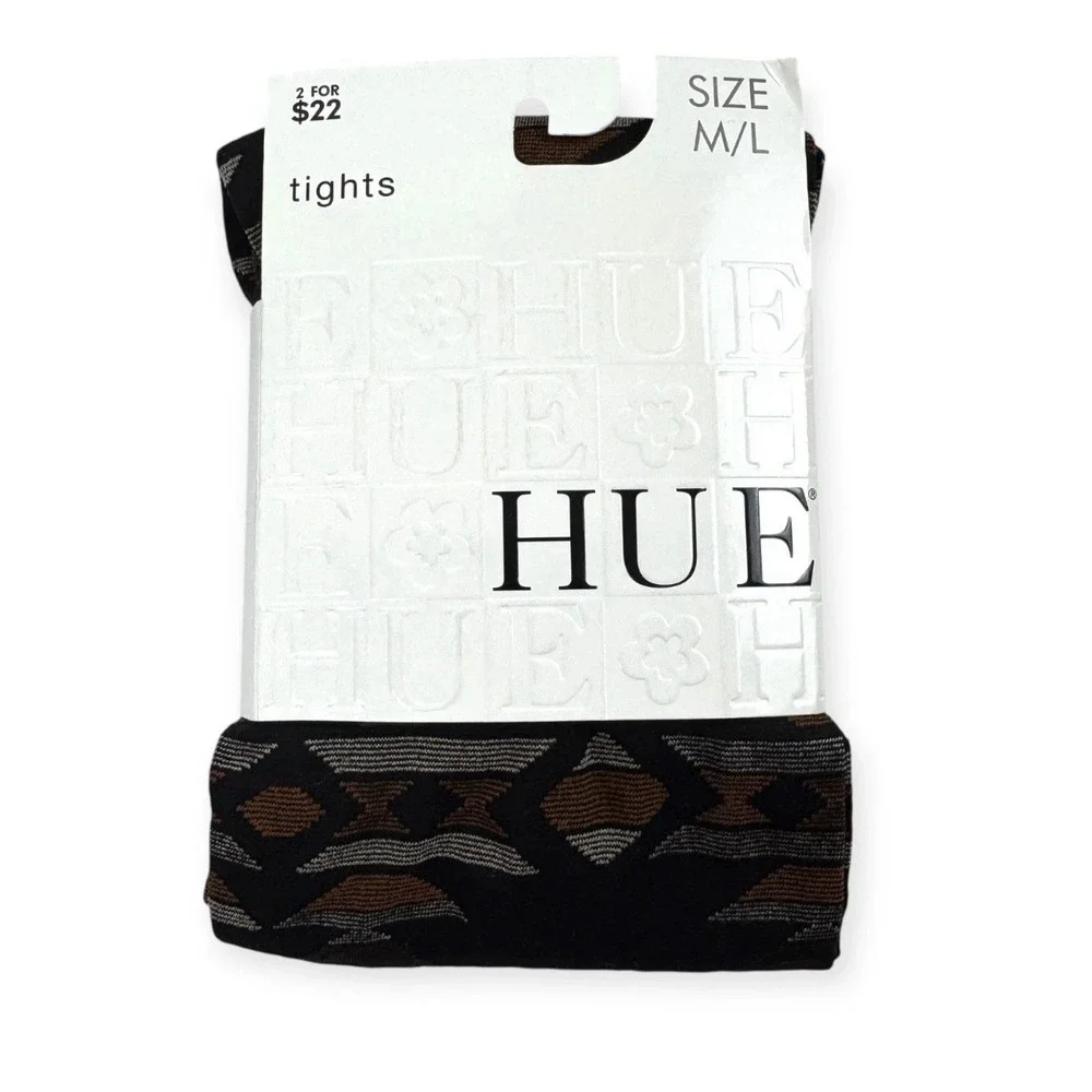 HUE Tribal Pattern Tights Black Brown Control Top Hosiery 13965 Womens M/L New